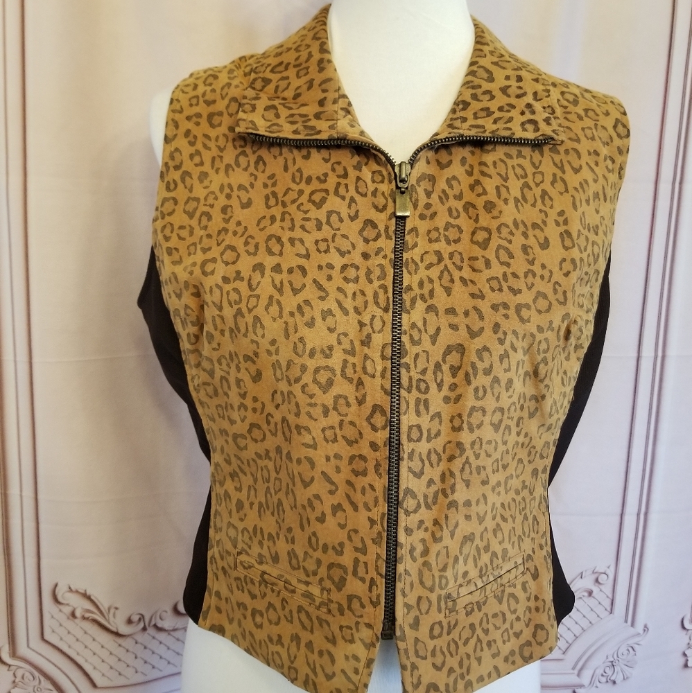 Margaret Godfrey Leopard Leather Suede Vest, XL, women's